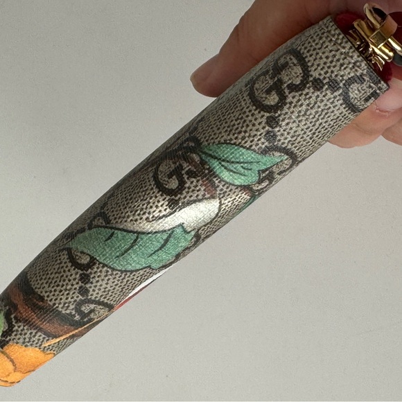 Gucci GG Supreme Tian Print Zip Around Card Case Wallet Beige Multicolor Red - Picture 7 of 10